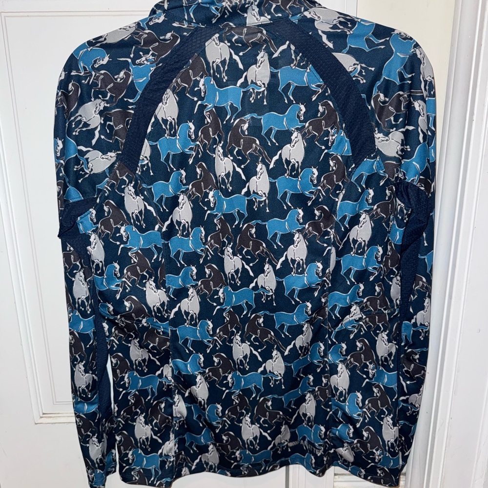 Ariat Blue Black White Horse Print Quarter-Zip Top - Picture 3 of 5